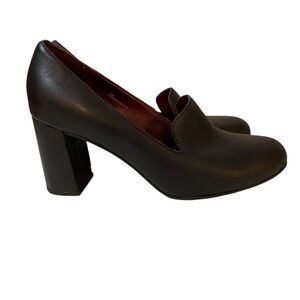 ONO Black Upper and Burgundy Lining Leather Round Toe Chunky Heels 7
